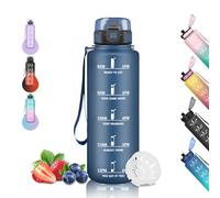 Borraccia, Borraccia 1,5 litri, Borraccia Palestra Senza Perdite, Borraccia Sportiva, Facile da Pulire, Borraccia Motivazionale con Scala Temporale, Borracce per Yoga, Ciclismo, Campeggio, Blu Navy