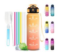 Borraccia, Borraccia 1 litro, Borracce Palestra, Bottiglia con Cannuccia | Bottiglia Senza Perdite, Facile da Pulire, Borracce con Indicatore del Tempo per Ciclismo, Fitness, Yoga, Ufficio, Palestra