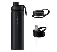 Wessper Bottiglia Termica in Acciaio Inox 700ml Thermos, Prova di Perdite BPA-Free con 3 Coperchi | Nera Bottiglia Isolamento Doppia Parete | Borraccia Bambini Adulti per Camp Bicicletta Sport