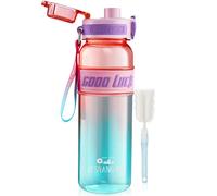 Borraccia “BUONA FORTUNA” con cannuccia e coperchio ermetico - 1 L riutilizzabile, senza BPA, con spugna per la pulizia inclusa - Vari colori