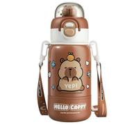 Borraccia Capybara da 400 ml/14 oz, graziosa borraccia in acciaio inossidabile con cannuccia, cinturino e bicchiere, portatile, resistente al calore, per uso alimentare, per bambini e bambine, gr