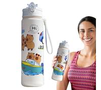 Borraccia Capybara, simpatica borraccia da 750 ml con cannuccia e manico per bambini e adulti per campus, palestra, ufficio o uso esterno, motoscafo