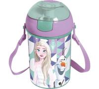 Borraccia con apertura pop-up, bottiglia in plastica riutilizzabile con tracolla, BPA Free, capacità 450 ml (Frozen)