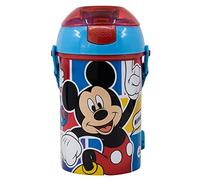 Borraccia con apertura pop-up Topolino, Disney, bottiglia in plastica riutilizzabile con tracolla, BPA Free, capacità 450 ml