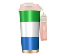 Borraccia con bandiera della Sierra Leone con coperchio con cannuccia, in acciaio inox, imboccatura larga, isolata, a prova di perdite, da donna, rosa
