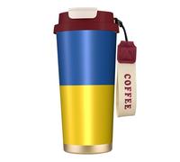 Borraccia con bandiera dell'Ucraina con coperchio con cannuccia, in acciaio inox, imboccatura larga, isolata, a prova di perdite, da donna, colore rosso