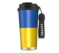 Borraccia con bandiera dell'Ucraina con coperchio con cannuccia, in acciaio inox, imboccatura larga, isolata, a prova di perdite, da donna, colore nero