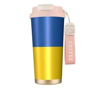 Borraccia con bandiera dell'Ucraina con coperchio con cannuccia, in acciaio inox, imboccatura larga, isolata, a prova di perdite, da donna, rosa