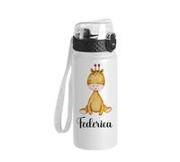 Borraccia con Beccuccio e Cannuccia Personalizzata per Bambini Bottiglia d'Acqua con Beccuccio e Cinturino con giraffa e nome termica da 550ml scuola campo estivo gita in acciaio idea regalo natale2