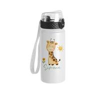 Borraccia con Beccuccio e Cannuccia Personalizzata per Bambini Bottiglia d'Acqua con Beccuccio e Cinturino con giraffa e nome termica da 550ml scuola campo estivo gita in acciaio idea regalo natale