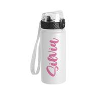 Borraccia con Beccuccio e Cannuccia Personalizzata per Bambini Bottiglia d'Acqua con Beccuccio e Cinturino con girl e nome termica da 550ml scuola campo estivo gita in acciaio inox idea regalo natale