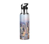 Borraccia con cannuccia, a prova di perdite, borsa dell'acqua calda New York City, borraccia termica sottovuoto, per ragazze e ragazzi, 600 ml