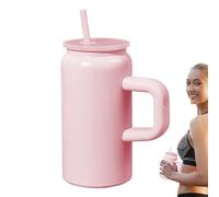 Borraccia con cannuccia, tazza da caffè da viaggio con manico, 470 ml, portatile in acciaio inox, coperchio a prova di perdite, multiuso, per esterni, casa, auto, ciclismo, escursionismo, palestra