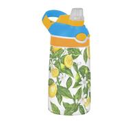 Borraccia con foglie di limone e limone, con cannuccia in silicone, bocca larga, a tenuta stagna, in Tritan, per viaggi, campeggio, bici termos para agua fria