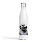 Borraccia con scritta "Dogs in Hoodies" - Carlino - in acciaio inox a doppia parete - stampata a mano nel Regno Unito - Borraccia calda e fredda - 500 ml - Regalo per gli amanti dei cani