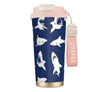 Borraccia con vari pesci di mare con coperchio con cannuccia, in acciaio inox, a bocca larga, isolata, a prova di perdite, da donna, rosa