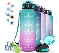 Borraccia da 1,5 litri, sportiva con indicatore del tempo, con cannuccia, per bevande gassate, da portare con te, per yoga, campeggio, running
