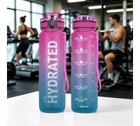 Borraccia da 1 litro, Borracce durevoli e antiperdita da 1 litro motivazionali con indicatore di tempo, senza BPA, con imboccatura larga e facile da pulire per palestra, viaggi, scuola, ufficio (rosa
