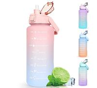 Borraccia da 2 l senza BPA per bevande sportive con indicazione del tempo e coperchio di blocco, borraccia motivazionale a prova di perdite con cannuccia, manico portatile rosa