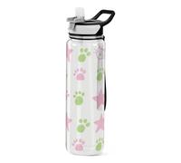 Borraccia da 32 once Cartoon Cute Cat Green Paw Print Pink Stars Water Bottle per il lavoro Tritan BPA Free non tossica bottiglia d'acqua brocca per portatile