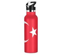 Borraccia da palestra con bandiera della Turchia rossa senza BPA, a prova di perdite, 590 ml, con manico, doppia parete, isolata sottovuoto, per scuola e sport all'aria aperta