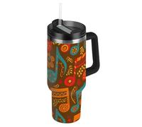 Borraccia da palestra con motivo musicale bohémien, con coperchio a prova di perdite e cannuccia, con manico, per acqua, tè freddo o caffè, botellas de Acero inoxidable para agua