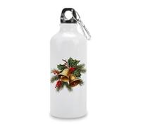 Borraccia da viaggio in alluminio con campanelle dorate di Natale, albero sempreverde, bottiglia sportiva con fibbia a torsione, per uomini e donne, campeggio ed escursionismo, 600 ml