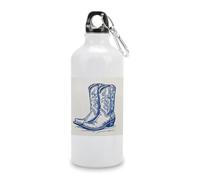 Borraccia da viaggio in alluminio con due stivali da cowboy blu, bottiglia sportiva con fibbia a torsione, per uomini e donne, campeggio, escursionismo, 600 ml