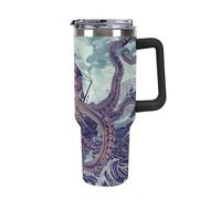 Borraccia da viaggio isolata da 1180 ml, tazza per bevande calde e fredde di grande capacità, per ufficio, palestra e attività all'aperto, polpo che attacca la nave in onde oceaniche