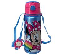 CARTOON Borraccia in alluminio con cannuccia Minnie Disney 600 ml bottiglia con apertura automatica per bambini