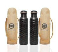 Borraccia in rame da 34 once con borsa per il trasporto in iuta, bottiglia in rame puro per acqua potabile, palestra, yoga, thermos o ayurveda - 1000 ml (2 bottiglie)