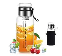 Borraccia in vetro da 1 litro/1 l, 1,2 litri, con custodia in neoprene, bottiglia di vetro con filtro in acciaio inox, coperchio in vetro, utilizzabile come bicchiere, per acqua e bevande (1200 ml)