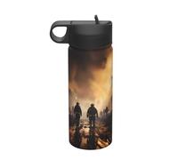 Borraccia isolata per i vigili del fuoco, da viaggio, per il tempo libero, con cannuccia in acciaio inox (510 ml), adatta per campeggio, fitness, escursioni all'aria aperta,