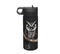 Borraccia isolata per il tempo libero con gufo tarda notte, bottiglia d'acqua con cannuccia in acciaio inox (510 ml), adatta per campeggio, fitness, escursioni all'aria aperta,