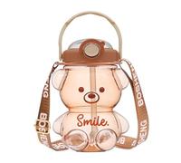 Borraccia Kawaii con cannuccia e cinturino, 1L Borraccia Orsetto Carina, Portatile, a Prova di Perdite, in Plastica Senza BPA, per Bambini, Ragazze, Donne, Sport, Campeggio, Picnic, Escursionismo