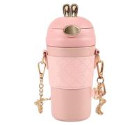 Borraccia Kawaii da 420 ml/14 oz, in acciaio inox, con isolamento a forma di coniglio, con cinturino e custodia in pelle, a prova di perdite, portatile, di qualità alimentare, per donne e ragazze
