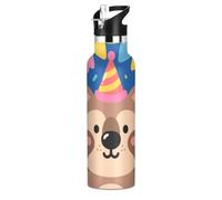 Borraccia leggera colorata con motivo animale, per compleanno, da palestra, 590 ml, con coperchio con cannuccia, doppia parete, sottovuoto per acqua, latte, succhi di frutta, scuola, campeggio, sport