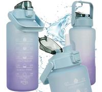 TRIZAND Borraccia motivazionale con indicatore del tempo e cannuccia, 2 litri, per scuola, lavoro, palestra, attività all'aperto, 24496