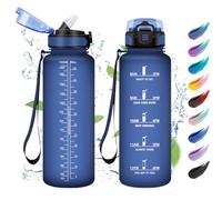 Borraccia Palestra 1,5L, Borraccia con Cannuccia, Facile da Aprire, Bottiglia Riutilizzabile, Borraccia Sportiva con Indicatore del Tempo Motivazionale, Borracce per Palestra, Campeggio, Viaggio
