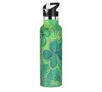 Borraccia per bambini a prova di perdite con motivo di San Patrizio, verde, senza BPA, 590 ml, con coperchio con cannuccia, doppia parete, isolamento sottovuoto, per la scuola, ragazzi e ragazze