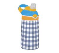 Borraccia per bambini a scacchiera blu e bianca con coperchio a prova di perdite, bocca larga, tazza in Tritan a tenuta stagna, per viaggi, campeggio, sport termos para agua fria