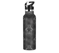 Borraccia per bambini con cannuccia, a prova di perdite, per sport, per bambini e bambine, 590 ml, senza BPA, motivo: Black Panthers
