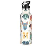 Borraccia per bambini con cannuccia, per la scuola, a prova di perdite, per sport, per bambini e bambine, 590 ml, senza BPA, con simpatici cani beige