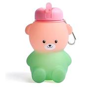 Borraccia per bambini con design a forma di orso, senza BPA e antigoccia. Mensa riutilizzabile per ragazzi e ragazze per la scuola. Regalo per la festa di compleanno (Rosa e verde)