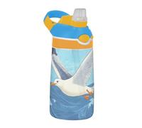 Borraccia per bambini con gabbiano bianco che vola sopra il mare, con cannuccia in silicone, leggera, per sport, viaggi e scuola termos para agua Fria