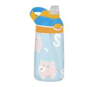 Borraccia per bambini con simpatico salvadanaio rosa a forma di maialino con coperchio a prova di perdite, bocca larga, a prova di perdite, tazza da 480 ml, per acqua, latte, succhi di frutta, scuola