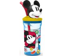 Disney Bicchiere azzurro per bambini in plastica riutilizzabile Mickey Mouse Topolino 360 ml con cannuccia e figura 3D del personaggio