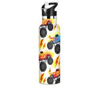 Borraccia per bambini per la scuola, 590 ml, in acciaio inox, per bambini per viaggi o scuola, senza BPA, motivo: Monster Trucks