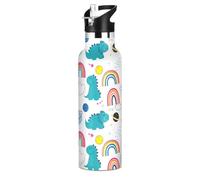 Borraccia per bambini per la scuola, 590 ml, per ragazzi e ragazze, senza BPA, con simpatici dinosauri e arcobaleni, colore bianco