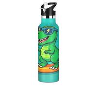 Borraccia per bambini per la scuola, bottiglia da 590 ml, per ragazzi e ragazze, senza BPA, motivo: dinosauro Rex verde con fulmine blu